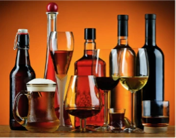wine and beverage glasses and bottles